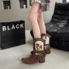 Mode Retro Nische Stickerei Print Martin Stiefel Damen Sommer Neu Dicke Ferse Runde Spitze Stiefel