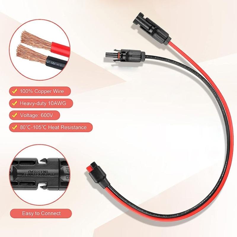 Heavy Type 10AWG Solars Cable With Connectors Waterproofed for Solars Panel Battery Systems