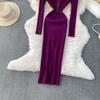 Autumn Spring Women Sexy Square Collar Luxury Beading Knitted Sweater Party Dress Long Midi Sheath Bodycon Sheath Dresses