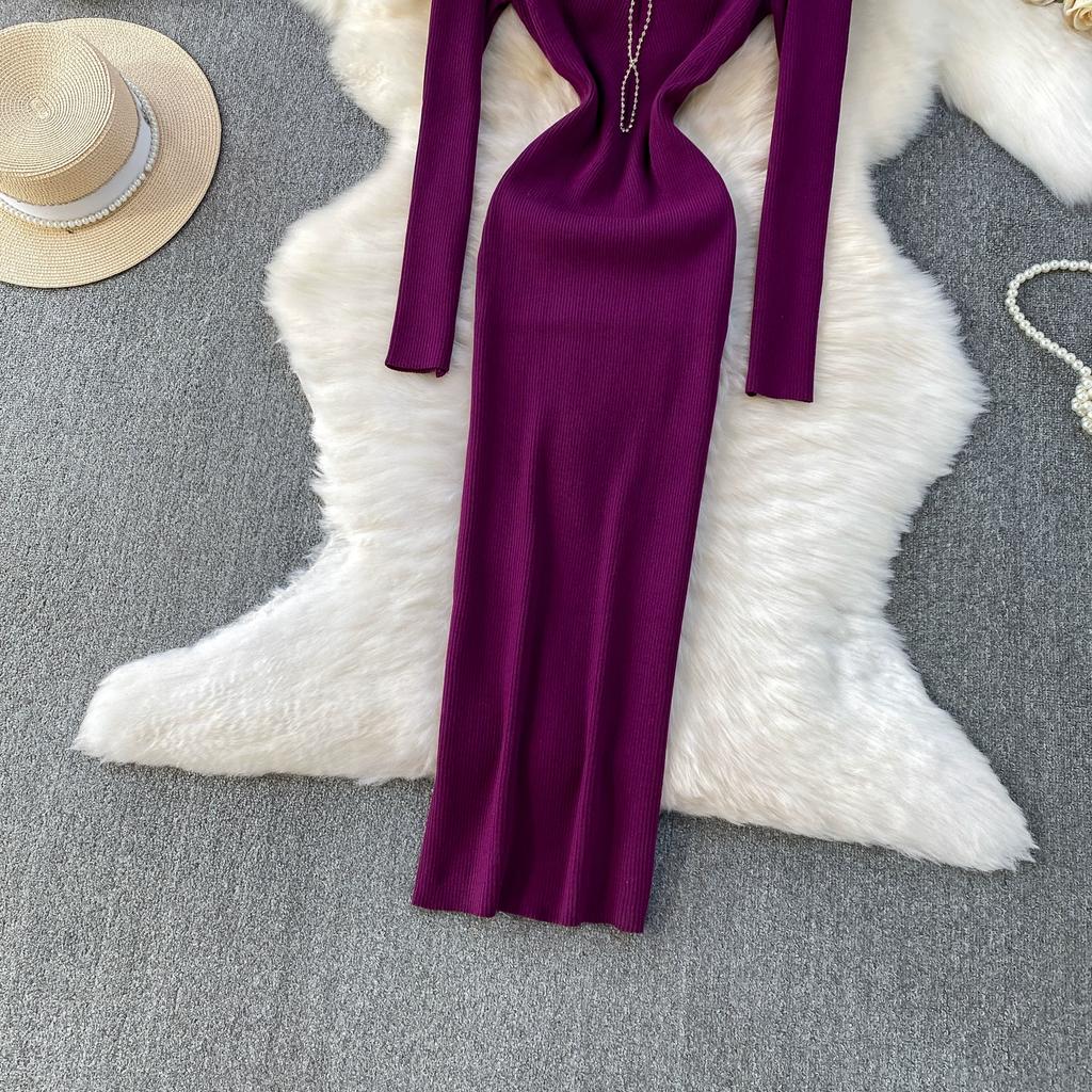 Autumn Spring Women Sexy Square Collar Luxury Beading Knitted Sweater Party Dress Long Midi Sheath Bodycon Sheath Dresses