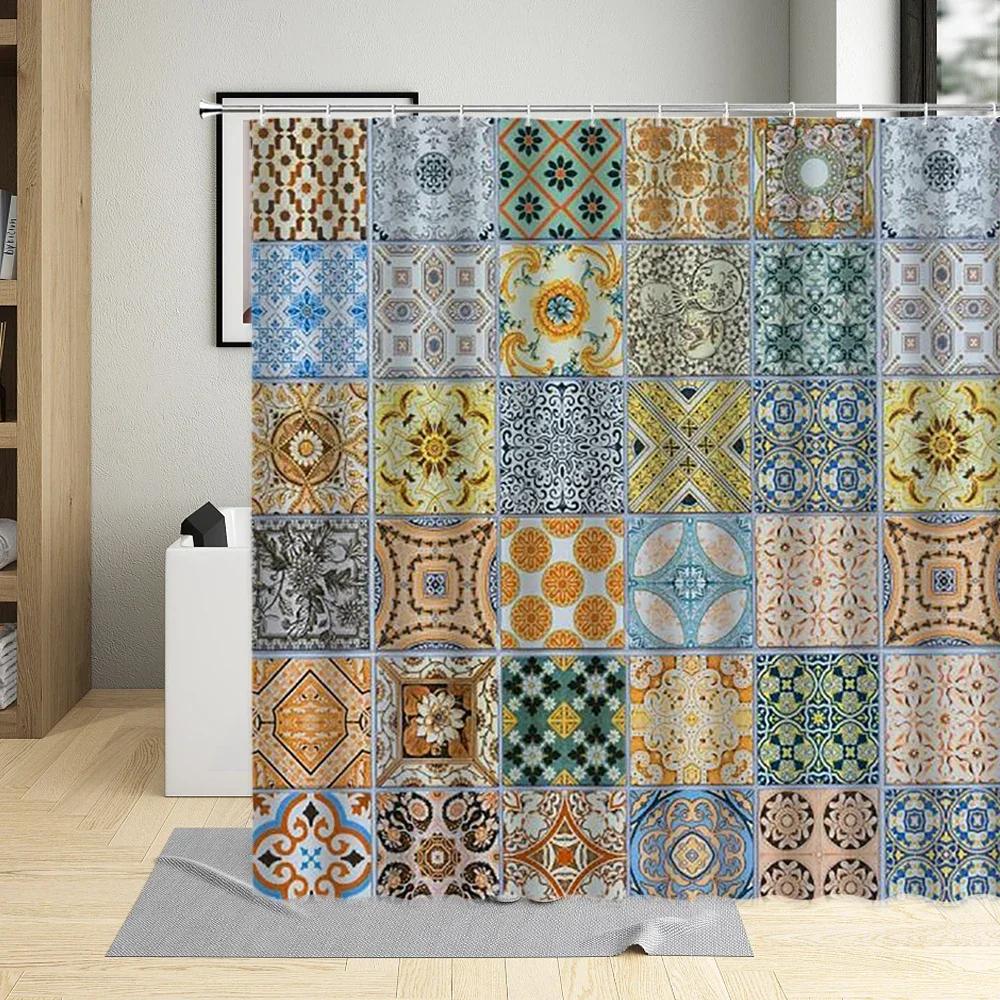 Badezimmer Deko Bunter Bohemia Druck Wasserdichter Duschvorhang 3D Exotische Vorhänge Sichtschutz Mit Haken