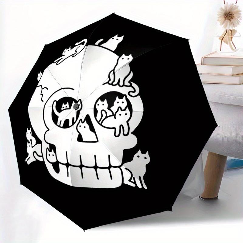 1pc Skull Cats Automatic Open/Close Umbrella, Portable Folding Umbrella for Travel, Themed Events, It Is Suitable As a Gift for Various Festivals, Out