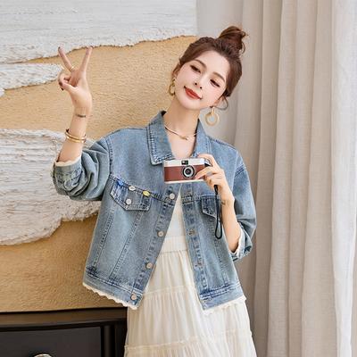 Jeansjacke Damen Frühling und Herbst Neu Lässig Vielseitig Kurz Frühling Design Jacke