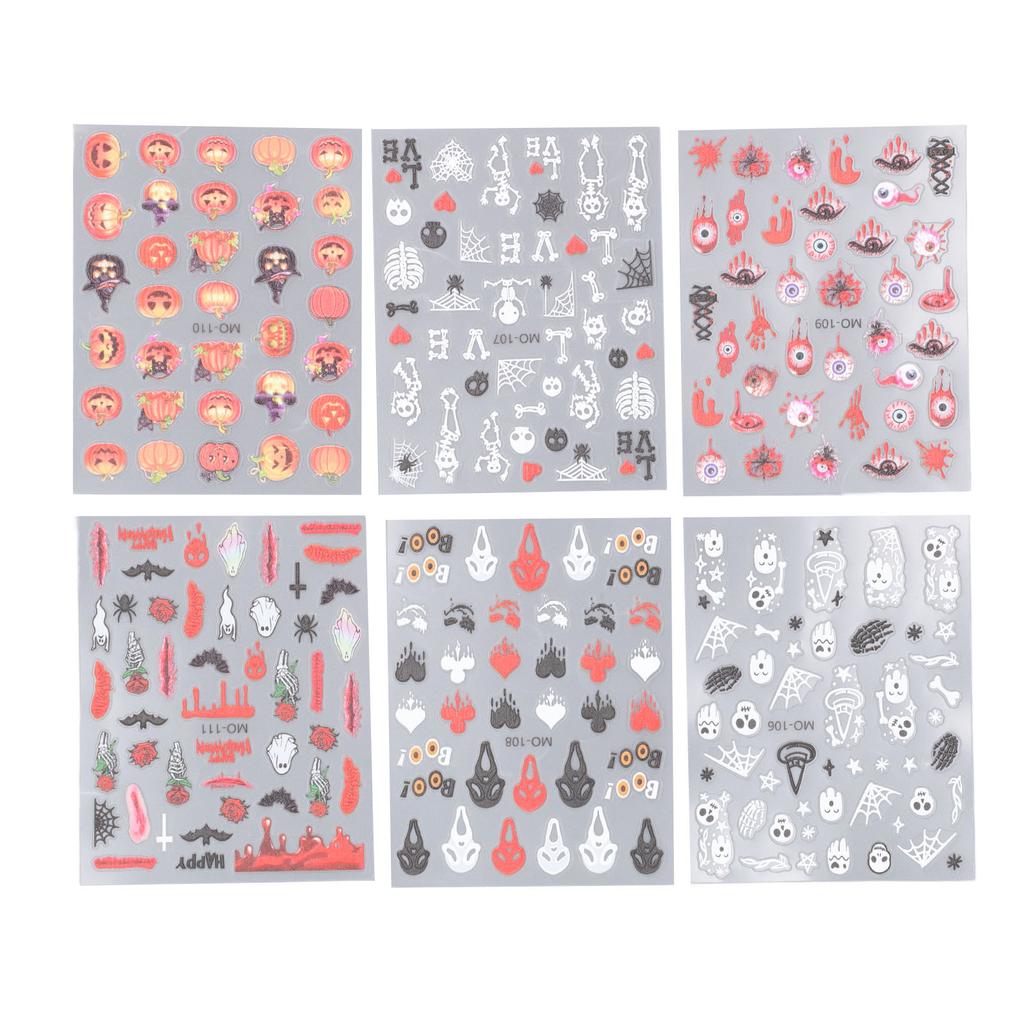 6pcs Nail Art Embossment Sticker 3D DIY Self Adhesive Pumpkin Flower Embossed Nail Sticker for