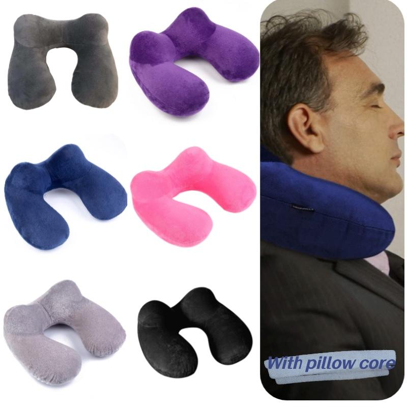 U-shaped Inflatable Neck Pillow Set For Travel With Camel Hump Design Soft And Comfortable