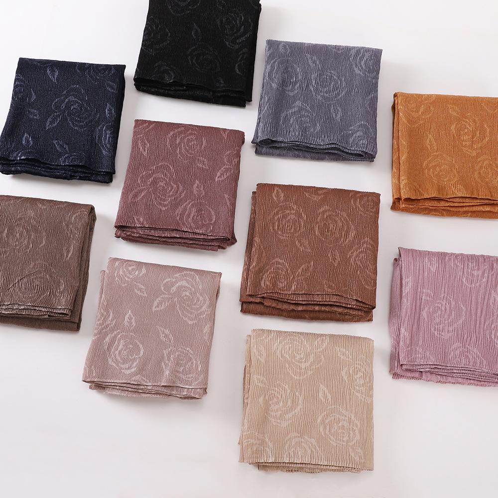 New women's bag head rose pattern scarf, Malaysian crumpled fashion wrap headscarf