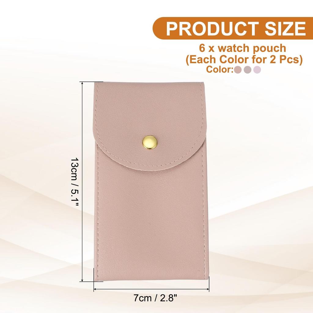 uxcell 6-Piece Set Leather Watch Pouch 5.1 x 2.8 Inch Travel Phone Jewelry Storage Bag Unisex Snap Button Closure Dark PinkPinkPurple