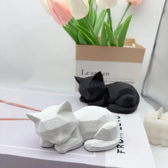 Estátua de Gato Dormindo, Miniatura de Gato Fofa para Mesa Estante, Decoração Geométrica Moderna Impressa em 3D Presente para Amantes de Gatos