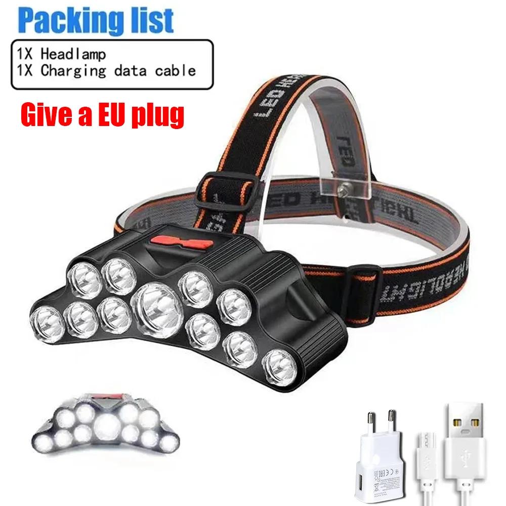 Multifunctional 8 LED Headlamp USB Rechargeable 8 Modes Headlight Lamps Flashlight COB Headlights Waterproof for Camping Fishing