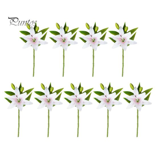 Real Touch Lilies 9 Pcs Artificial Lily Flowers for Easter Realistic White Decorative Fake Tiger Spring Wedding Table Centerpiece Home Decorations