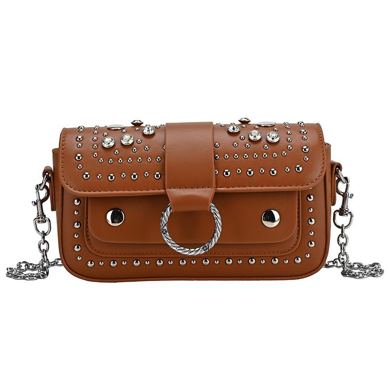 European American Luxury Studded Shoulder Bag Stylish Versatile Metal Chain Crossbody Bag Magnetic Buckle Small Square Bag