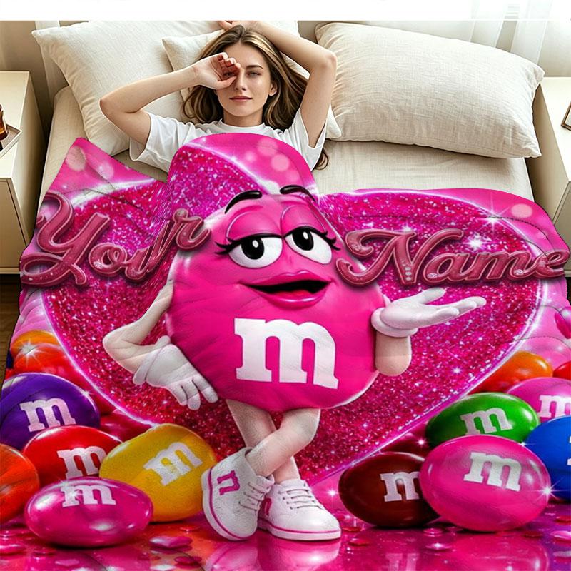 1PC M&M's Custom Name Patterned Flannel Blanket Suitable For All Seasons for Home Decor Warmth and Comfort Gifts Holiday Present
