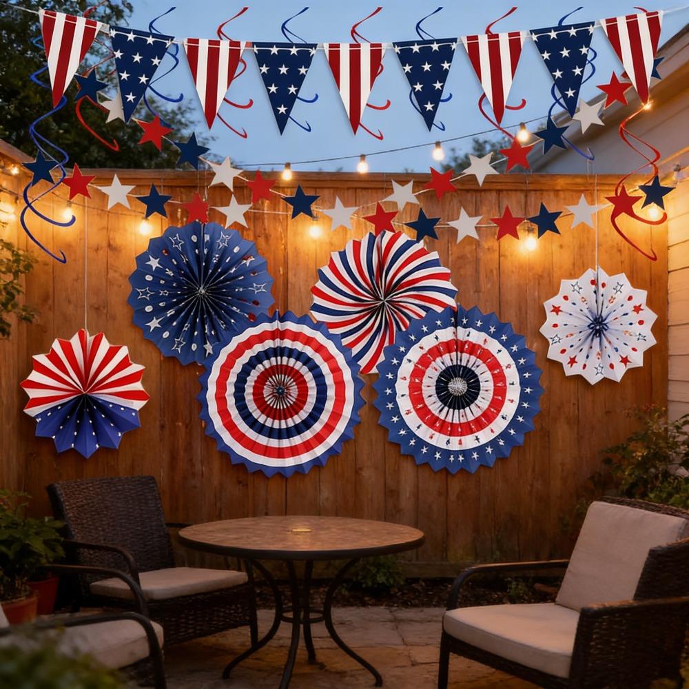4th of July Decorations Set Independence Day  Memorial Day Decor USA Flag Balloons Paper Fans Balloon Party Decoration