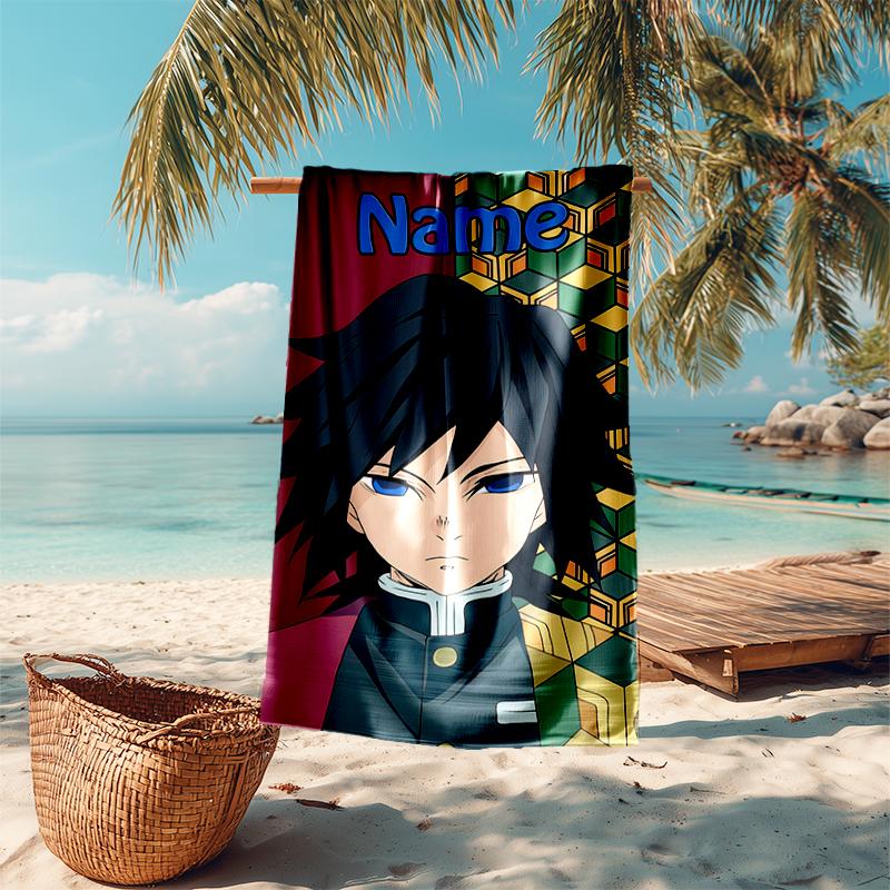 Personalized customized proof beach towel with Demon Slayer characters pattern - soft, absorbent, quick-drying, perfect swimming, camping&bathing