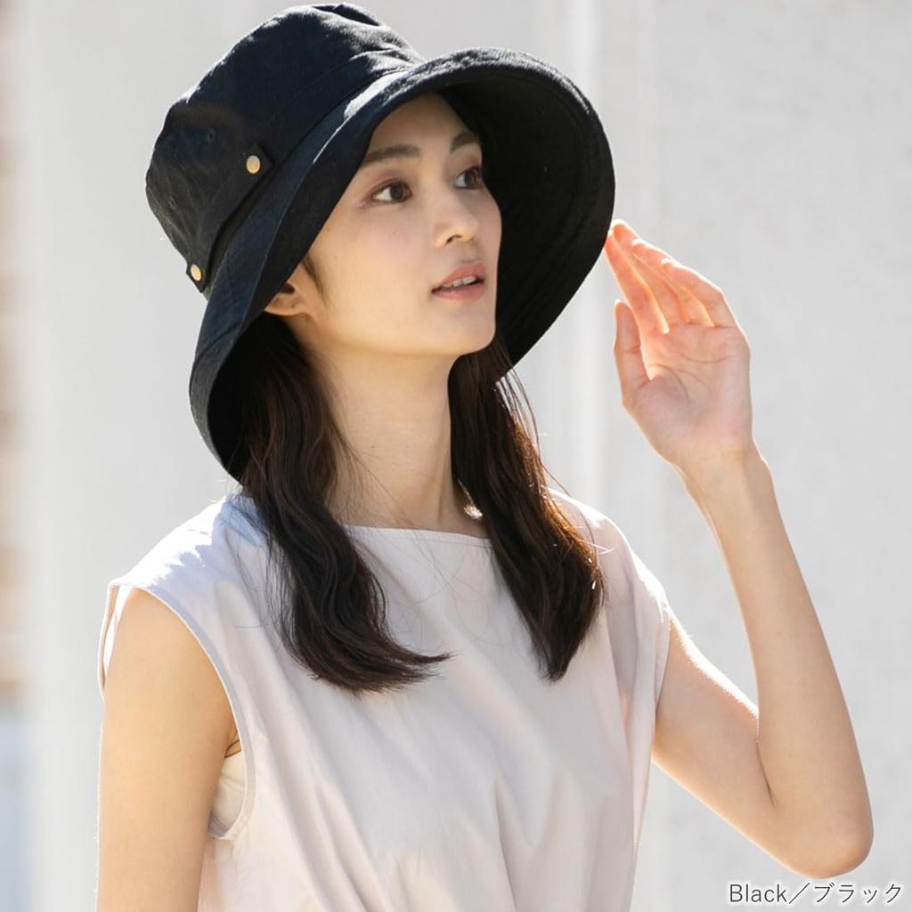 QUEENHEAD Breeze French UV Slimming Wide UV Safari XL Black Hat, Protection, Face, Women's, Brim, Protection, Hat, (58.5-61cm) -