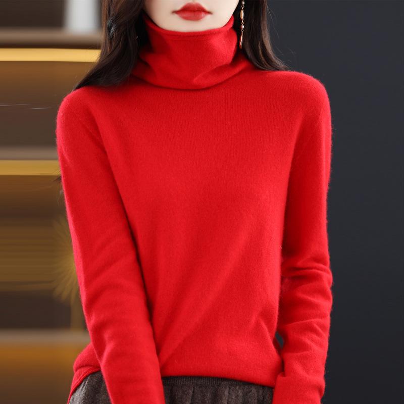 Women's Cowl Neck Wool Sweater: Slimming Autumn/Winter Cashmere Knit Base Layer, Long Sleeve.