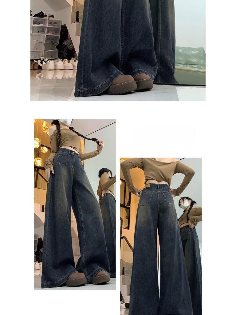 High-Waist Straight Leg Wide Jeans - Petite, Locker, Schlankmachend, Herbst/Winter Stil, Bodenlange Hose für Damen