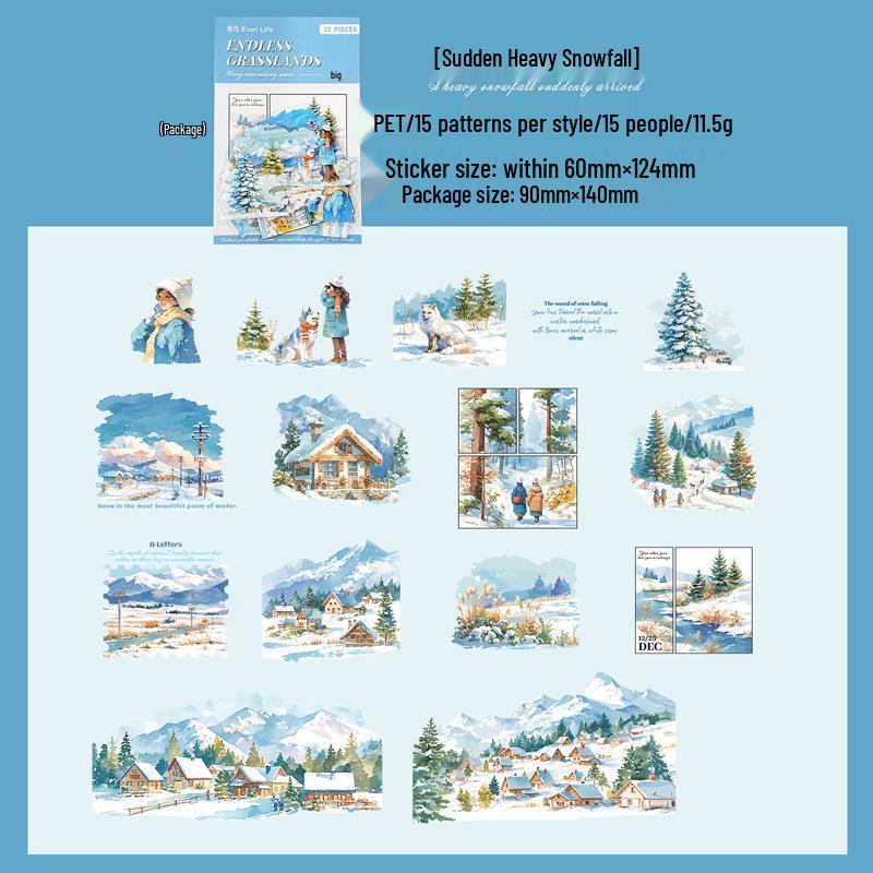 Pack d'autocollants pour animaux de compagnie Yi Niao: Série Prairie Infinie - 6 Styles & 15 Feuilles d'Autocollants de Paysage sur le Thème des Scènes Saisonnières