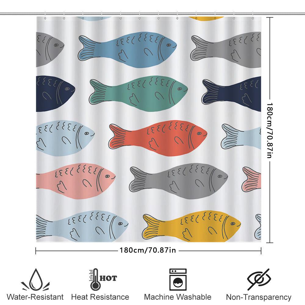 Whimsical Fish Shower Curtain Multicolor Pattern Decorative Fabric Waterproof Bath Rug Cover For Home Decoration In Bathrooms