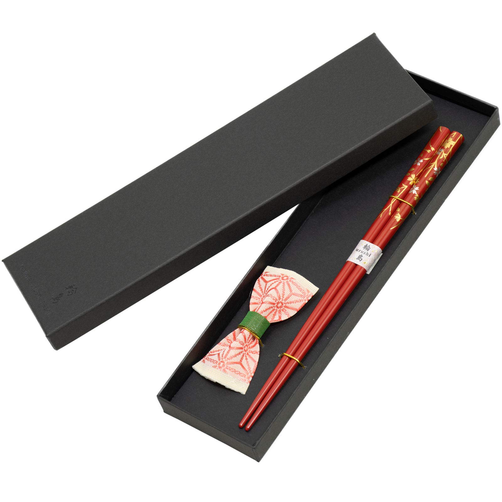 Sikkiten Wajima Lacquer Chopsticks and Chopstick Rest Natural Thread Cherry Made in Gift Box Wajima Lacquer Kurashiki Ribbon 415981 Hashimoto-Kousaku