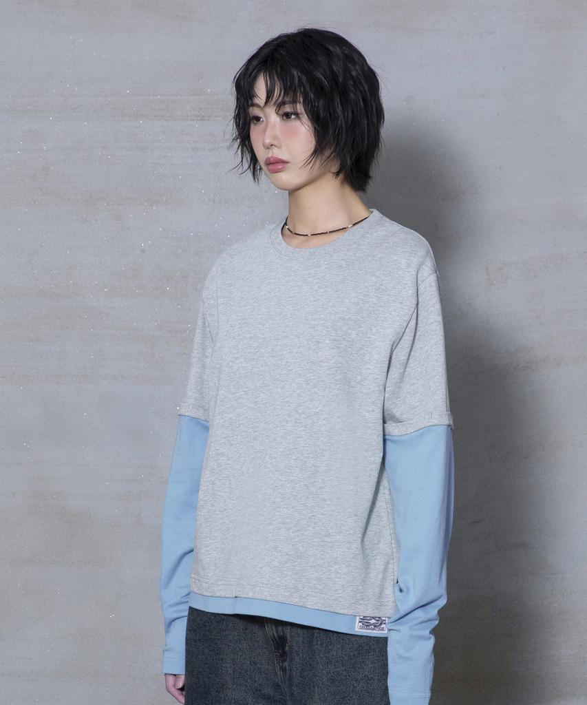 XTONZ Xtt166 Roll-Up Layered Crop Long Sleeve (Gray)