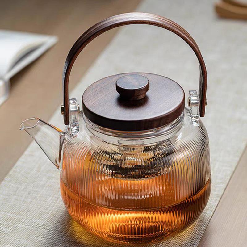 Striped Glass Flower Teapot Household Large Capacity High Borosilicate Glass Teapot Electric Ceramic Stove Heated Teapot