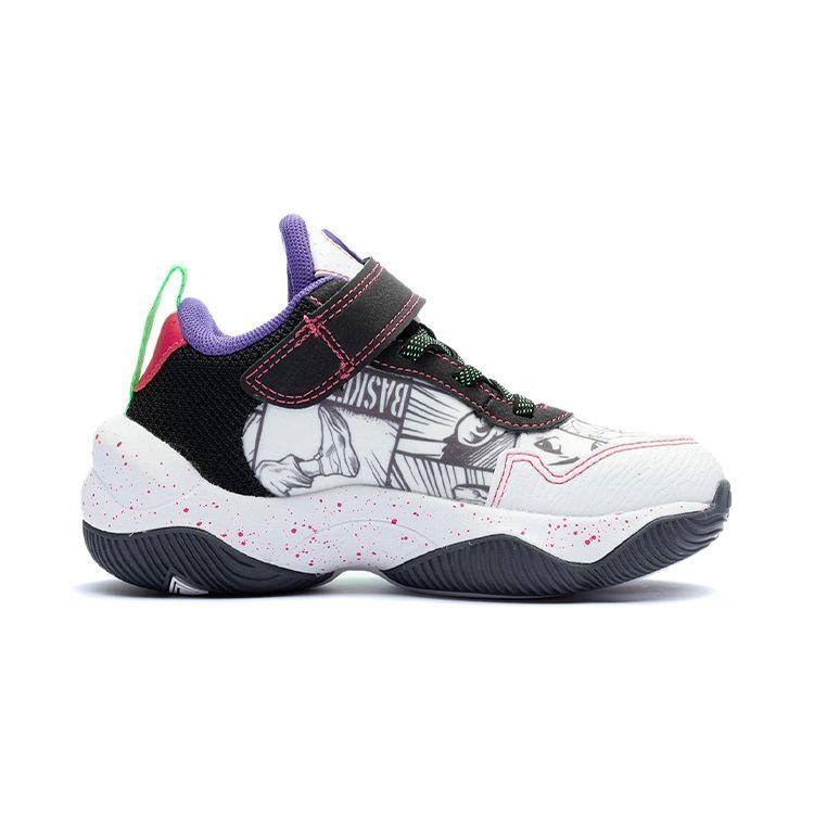 Li Ning Kids Non-Slip Shock Absorbing Wear-Resistant Breathable Mid-Top Basketball Shoes Kids Basketball Shoes Black White YKNR084-3