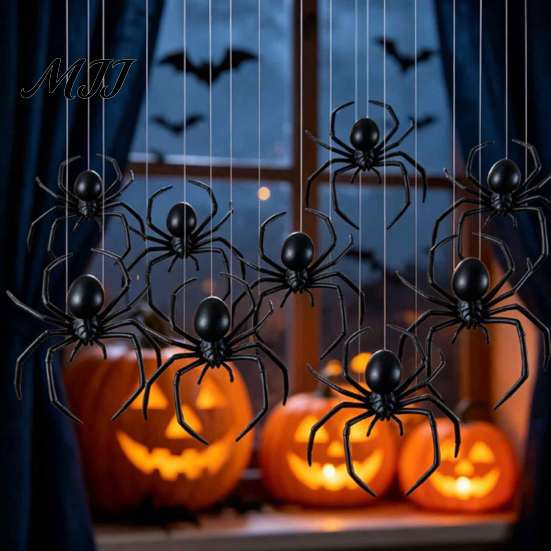 Reusable Halloween Spider Set Spiders Hanging Decorations, Plastic Fake Props, Scary Decorative for Pumpkin Scenes Ornaments Outdoor Tree Porch Yard,