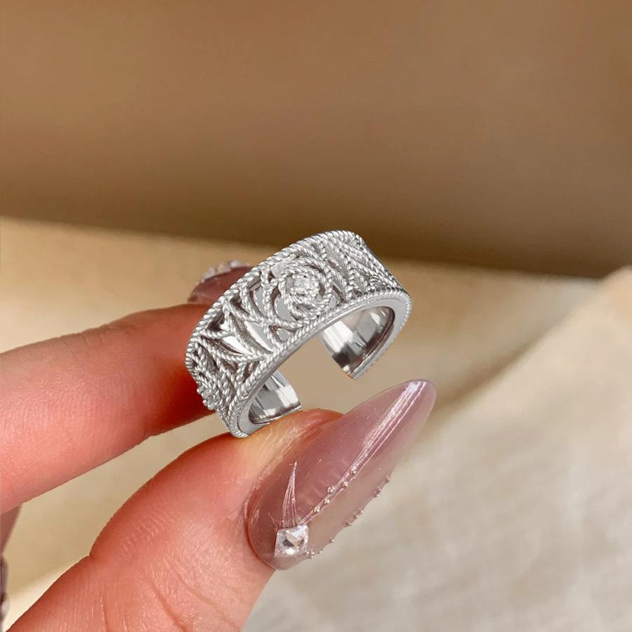 Maillard Vintage Geometric Flower Tiger's Eye Open Ring Simple Index Finger Ring Jewelry