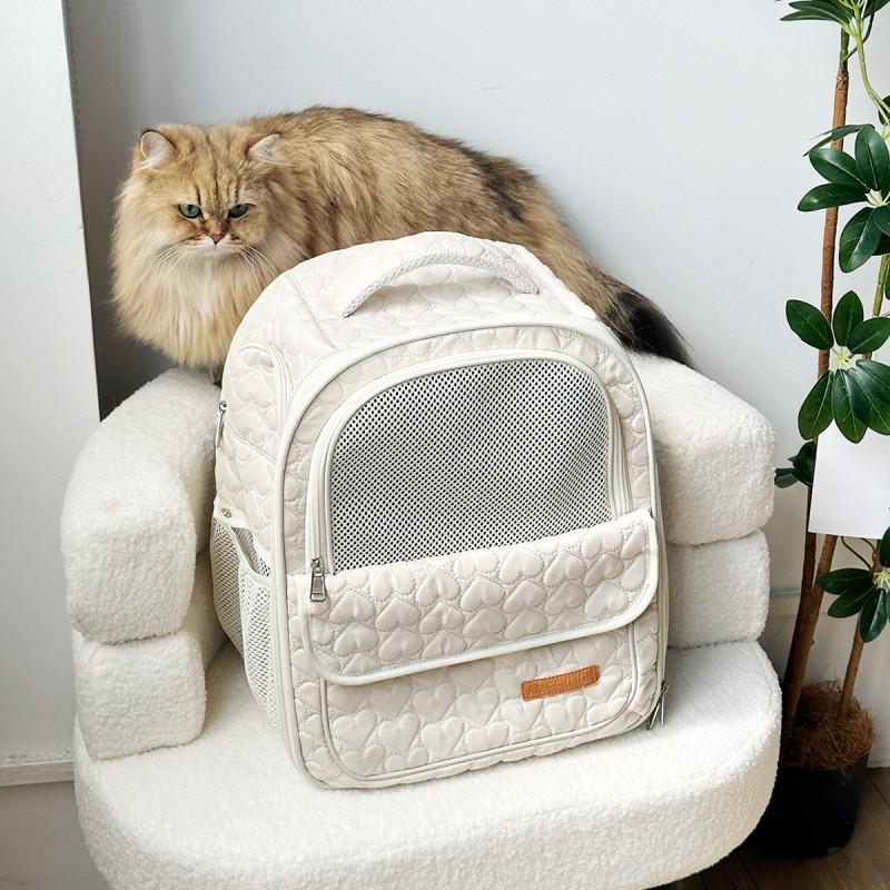 Faltbarer Katzen-Trage-Rucksack mit Herz-Stickerei, große Kapazität, tragbare Haustier-Reisetasche für Katzen bis 7 kg