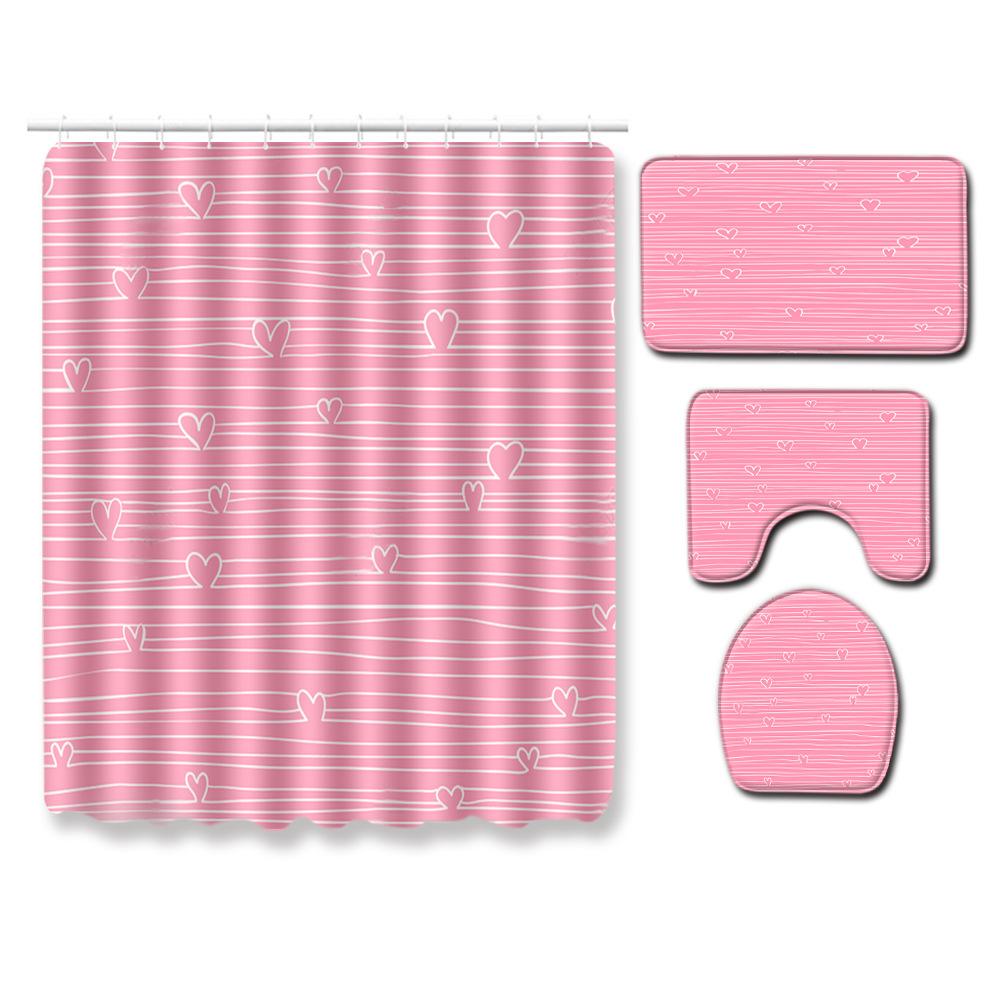 Fashion Textured Bathroom Shower Curtain Floor Mat Toilet Cover Foot Mat Four-Piece Set