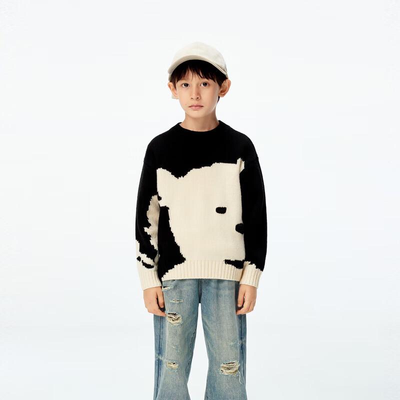 little MO&Co. Kids  Merino Wool Blend Animal Pattern Sweater 120
