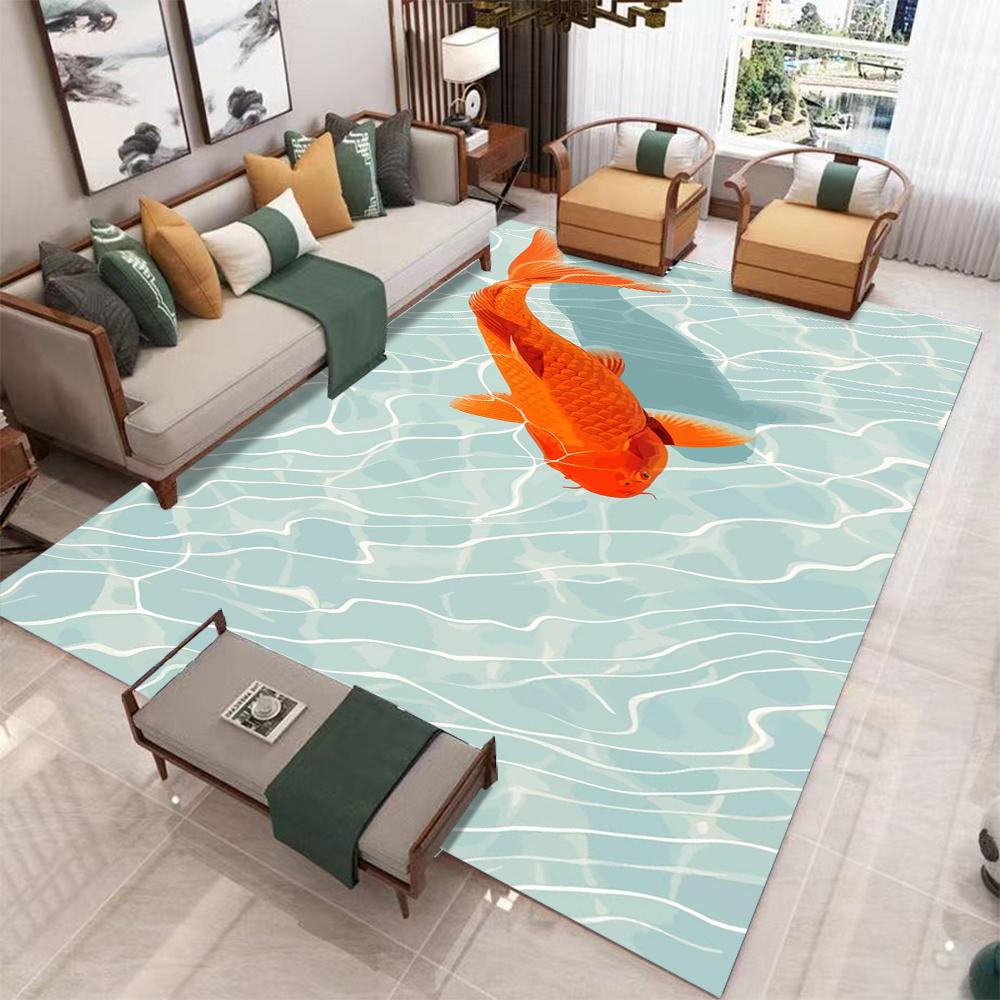 Moderner Koi-Fischmuster Teppich, Rutschfester Weicher Läufer für Wohnzimmer Schlafzimmer Heimdekoration Home Dekoration