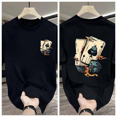 Vintage Poker Skull Dice Graphic TShirt Casual Short Sleeve Tee Gothic Ace of Spades Flame Print Streetwear Fashion Cotton Top