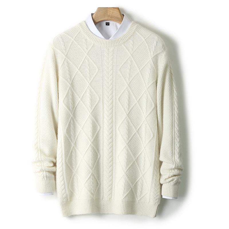 Men s Plus Size Thickened Wool Velvet Sweater with Diamond Jacquard Pattern 3XL