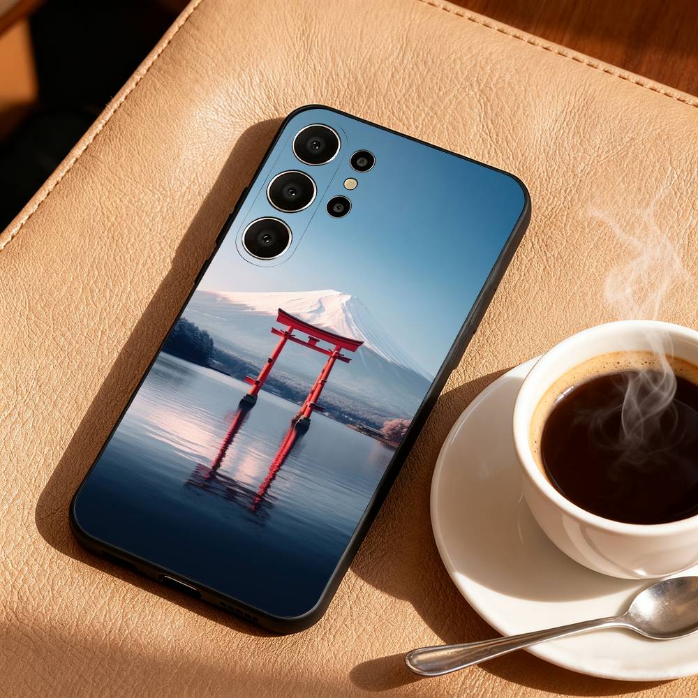 Japanese Landscape Art Elements Phone Case For Samsung S26,S25,24,23,22,30,21,10,9,Ultra,Plus,Lite,Black Soft Case