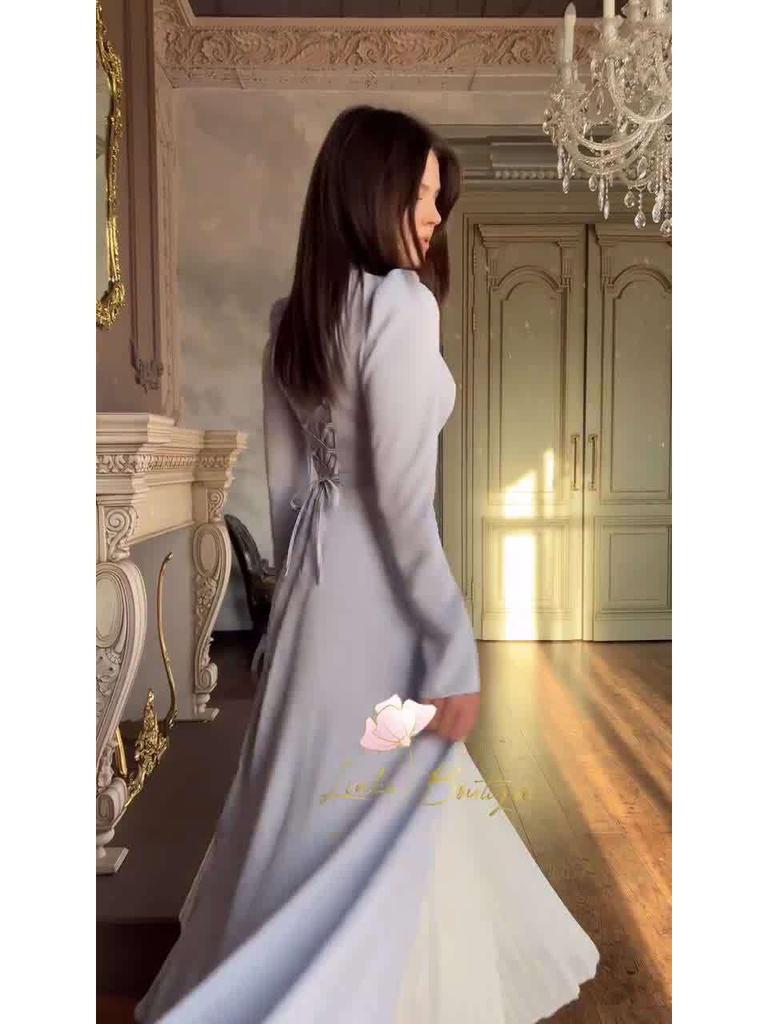 2025 Spring Retro Elegant Long Sleeve Waist-Hugging Dress for Women