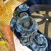 1PC Woman Vintage Blue Camellia Elegant Trendy Fashion Denim Fabric Painter Cap Beret
