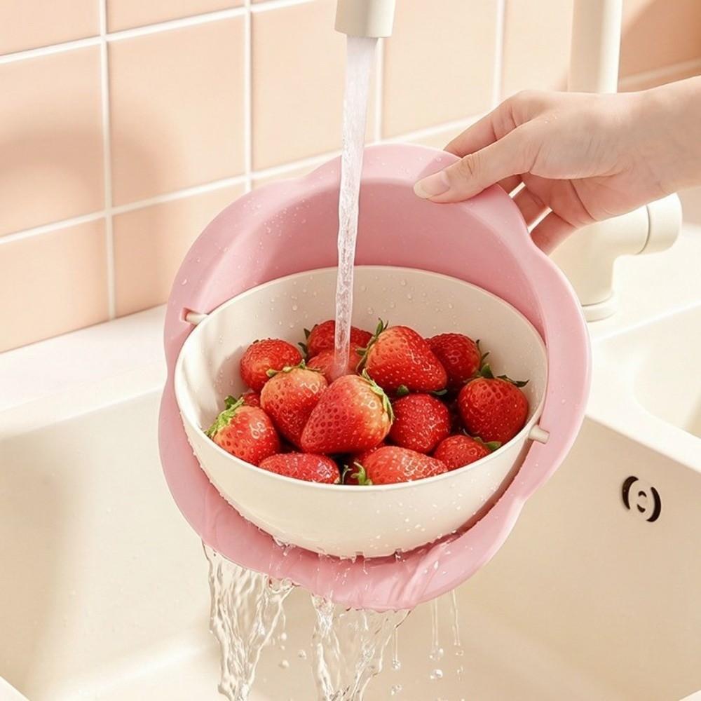Double Layer Vegetable Colander Large Capacity Fruit Washing Basket Thick Kitchen Strainer Kitchen