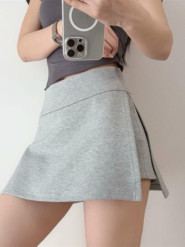 High-Waisted Grey A-Line Sports Skirt - Women's Spicy Vintage Side Split Yoga Running Skirt