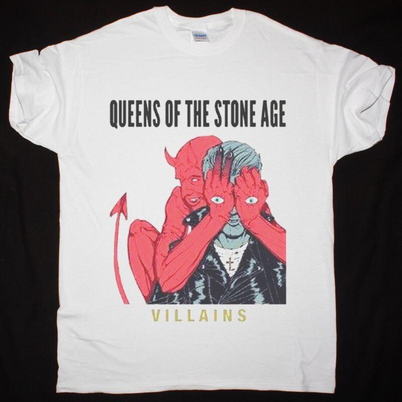 Vtg QUEENS OF THE STONE AGE VILLAINS Cotton White All Size T Shirt For Men CM109 Unisex T-Shirt