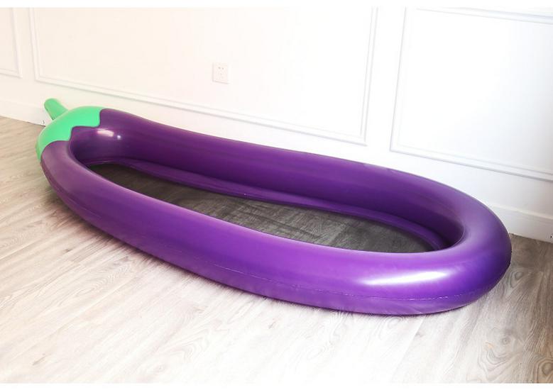 Inflatable Eggplant Float Raft with Net Lounger - Large Mesh Swimming Ring