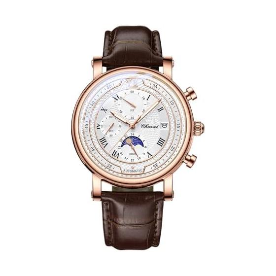 Wristwatch Men s Leather Trinocular Rainproof Waterproof Luminous Luminous Quartz Large Dial Calendar Function White Dial Black Strap Silver Case