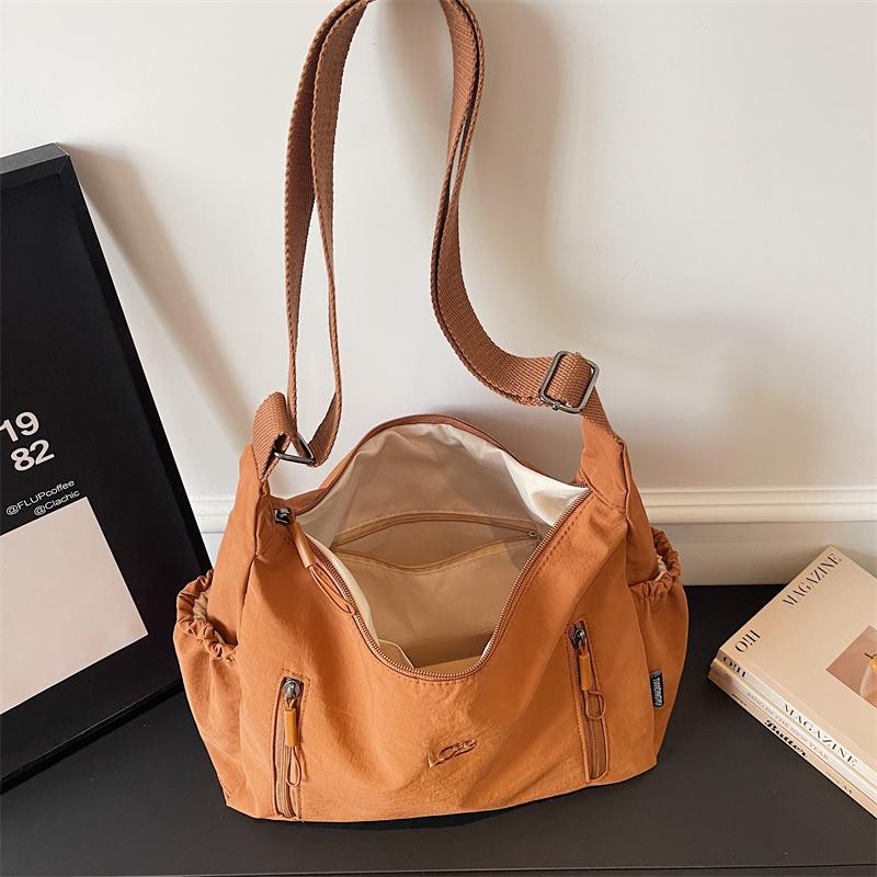 Nylon Shoulder Bag Women Casual Everyday Tote Bag with Zipper Pockets and Adjustable Strap