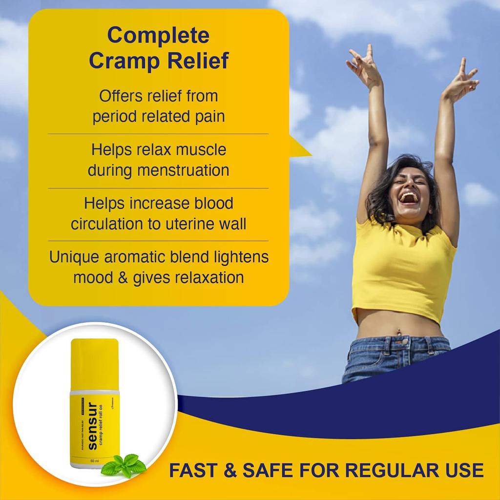 Sensur Ayurvedic Cramp Relief Roll On For Period Pain – 2 x 50 ml Pack | Soothing Aroma, Fast Relief For Abdomen, Back And Thighs