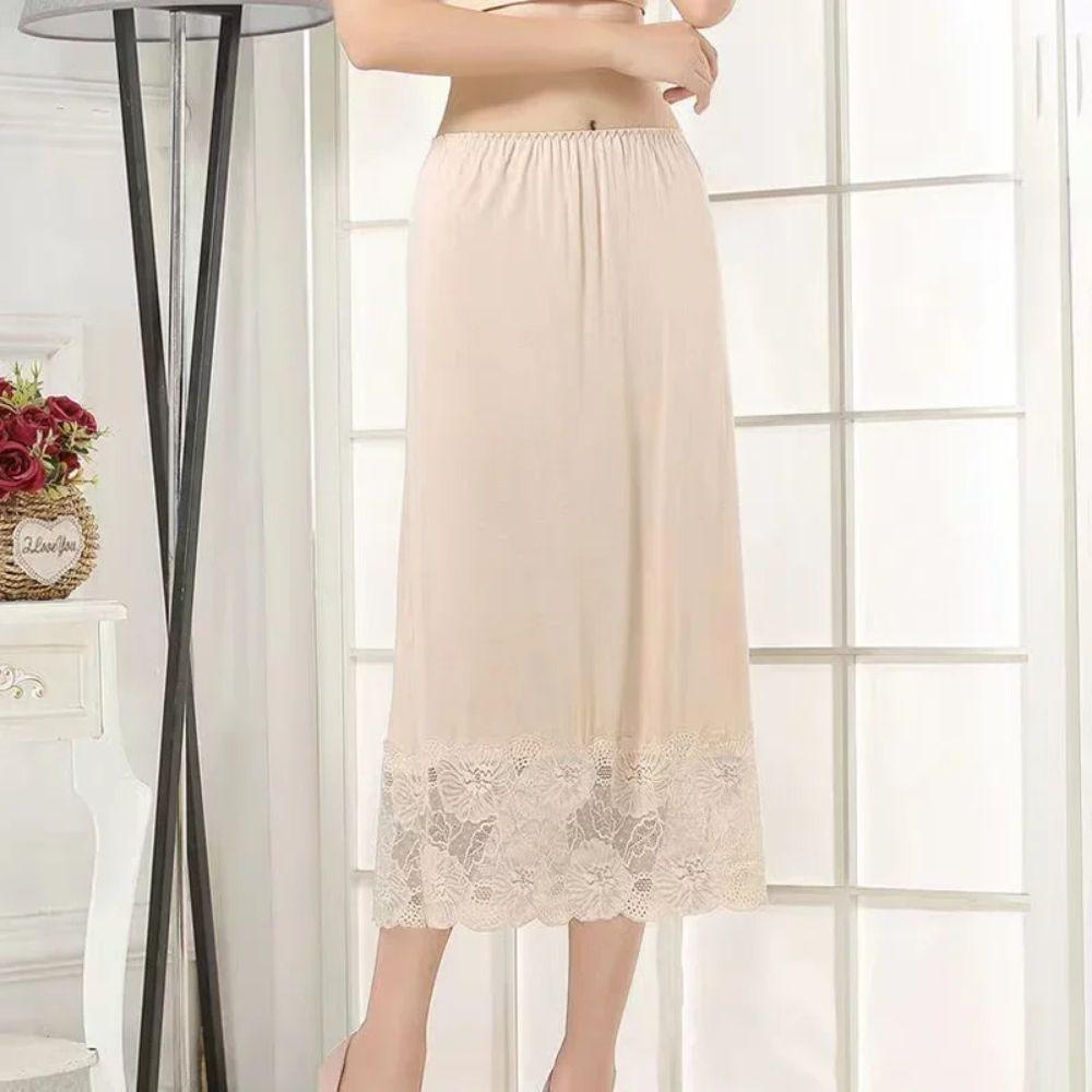 Netzblume Damen Spitze Langer Unterrock Einfarbige Hohe Taille Futter Unterrock Damen