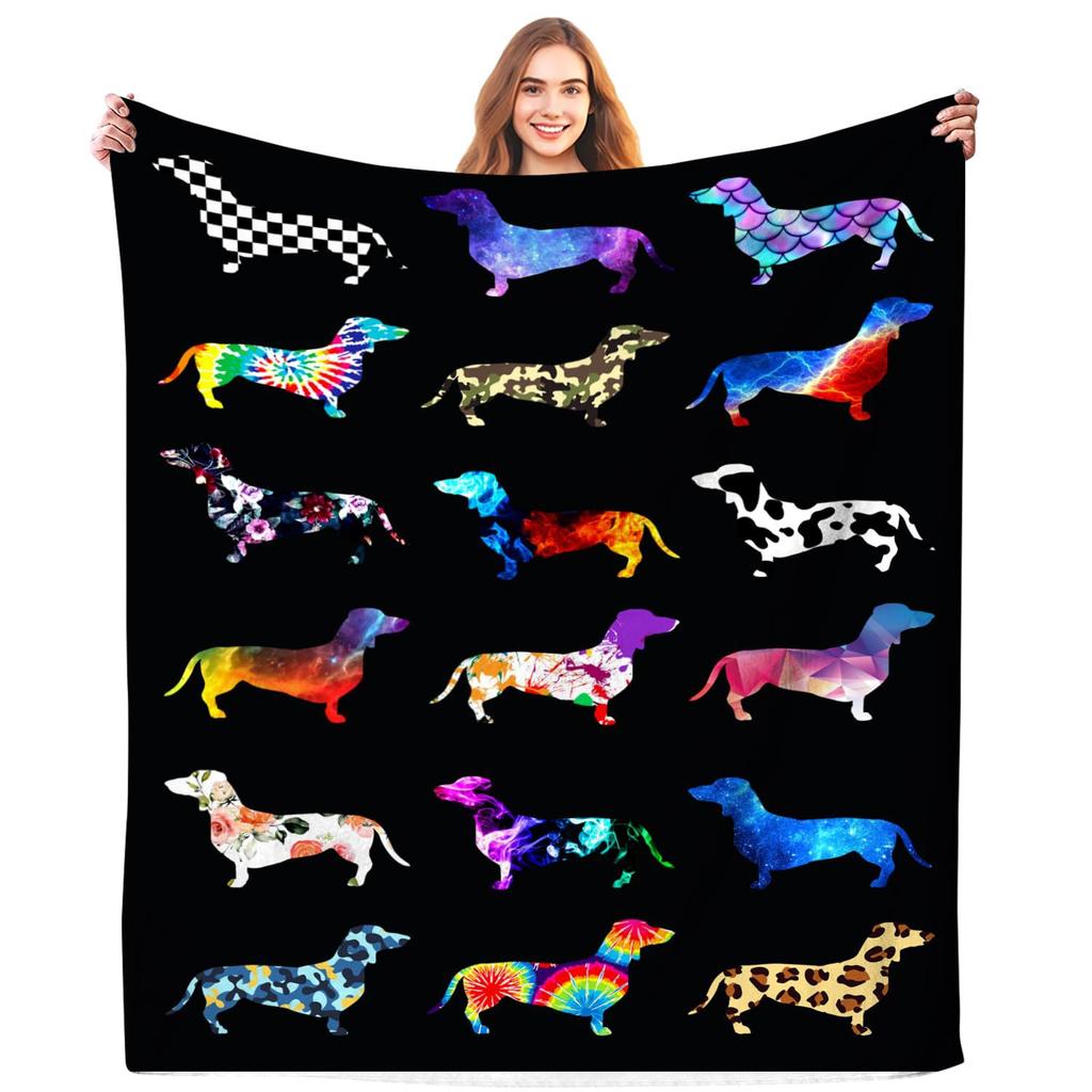 Cute Dachshund Dog Printed Blanket for Sofa Bed Travel Camping Living Room Office Conditioning Blanket for All Seasons Gifts