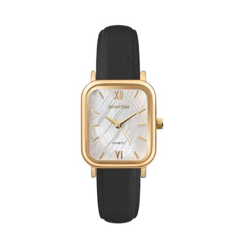[RUMTTON] RUMTTON Harbor White Mother of Pearl Black Band Leather Watch Gold __