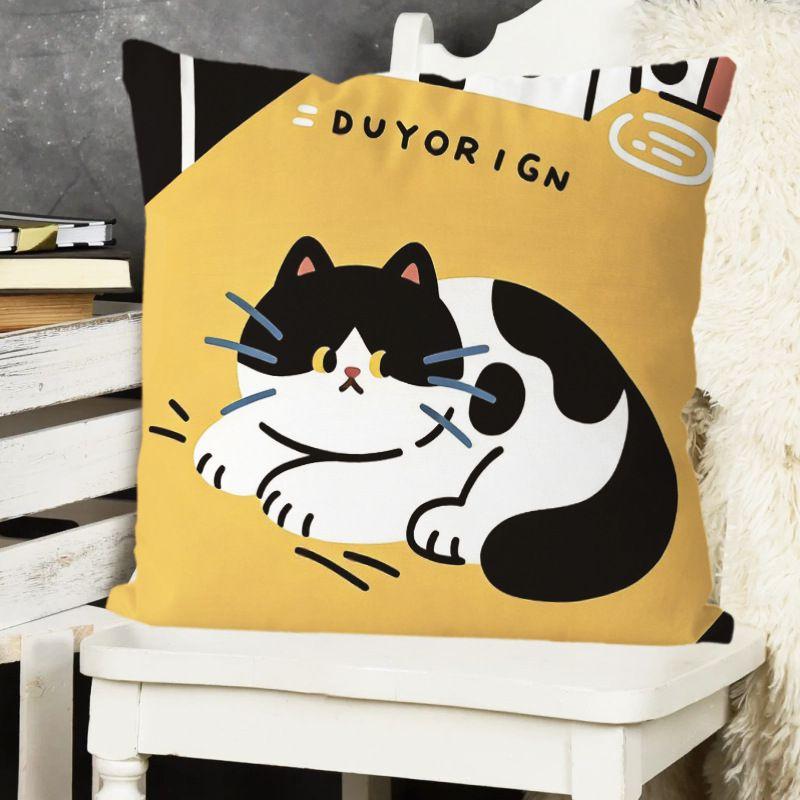 Cute Pink Polka-Dot Cat Pillow  Home Decor Pillow for Sofas, Beds, and Backrests  Car Headrest Pillow