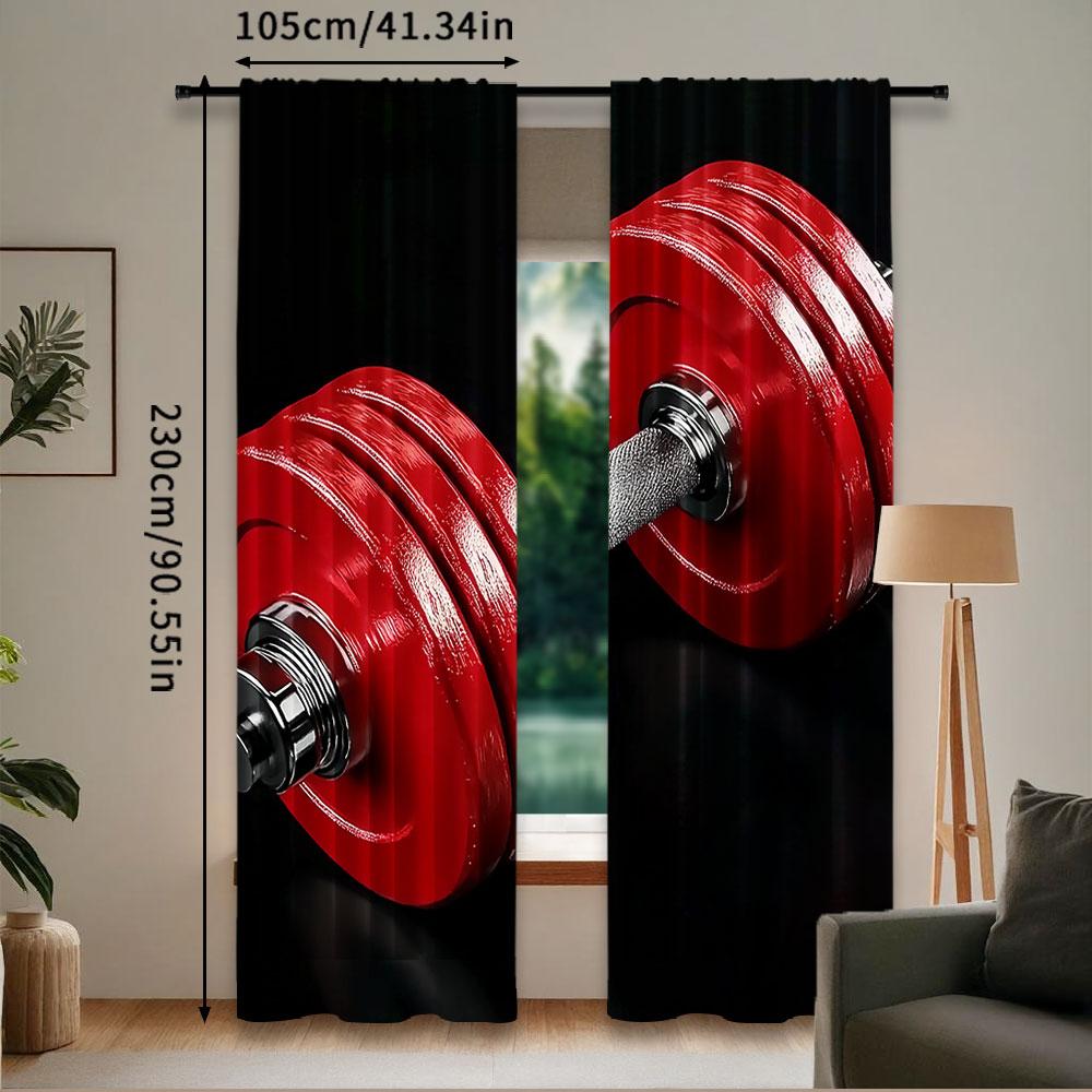 2Pcs Red Dumbbells Curtain Fitness Equipment Sports Gym Room Exercise Tool Barbell Sport For Bedroom Living Room Dining Room And